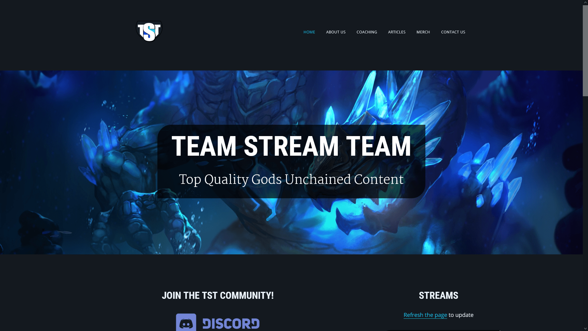 A screenshot of the team stream team website